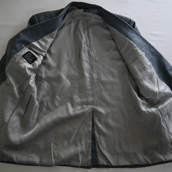 Jos A Bank‎ 44L Blue Windowpane Silk Wool Mens Suit Jacket Blazer Sport Coat - Picture 6 of 16